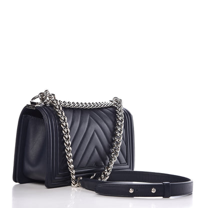 Chanel Lambskin Chevron Medium Boy Flap Dark Navy Blue 3 of 10