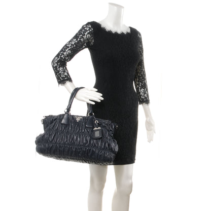 Prada Nappa Leather Double Zip Gaufre Tote BL0743 Navy 2 of 8