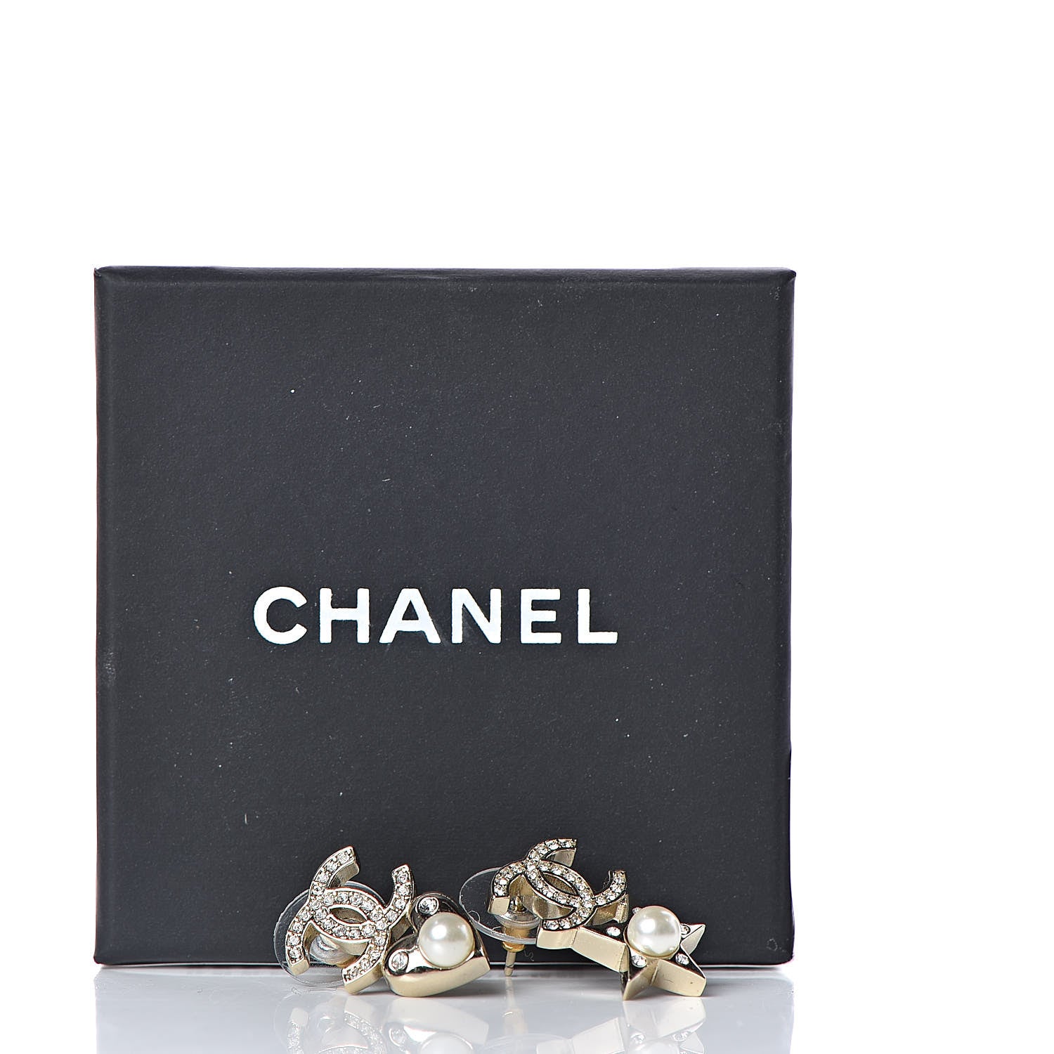 Chanel Crystal Pearl Charming Winter CC Star Heart Earrings Gold 5 of 5