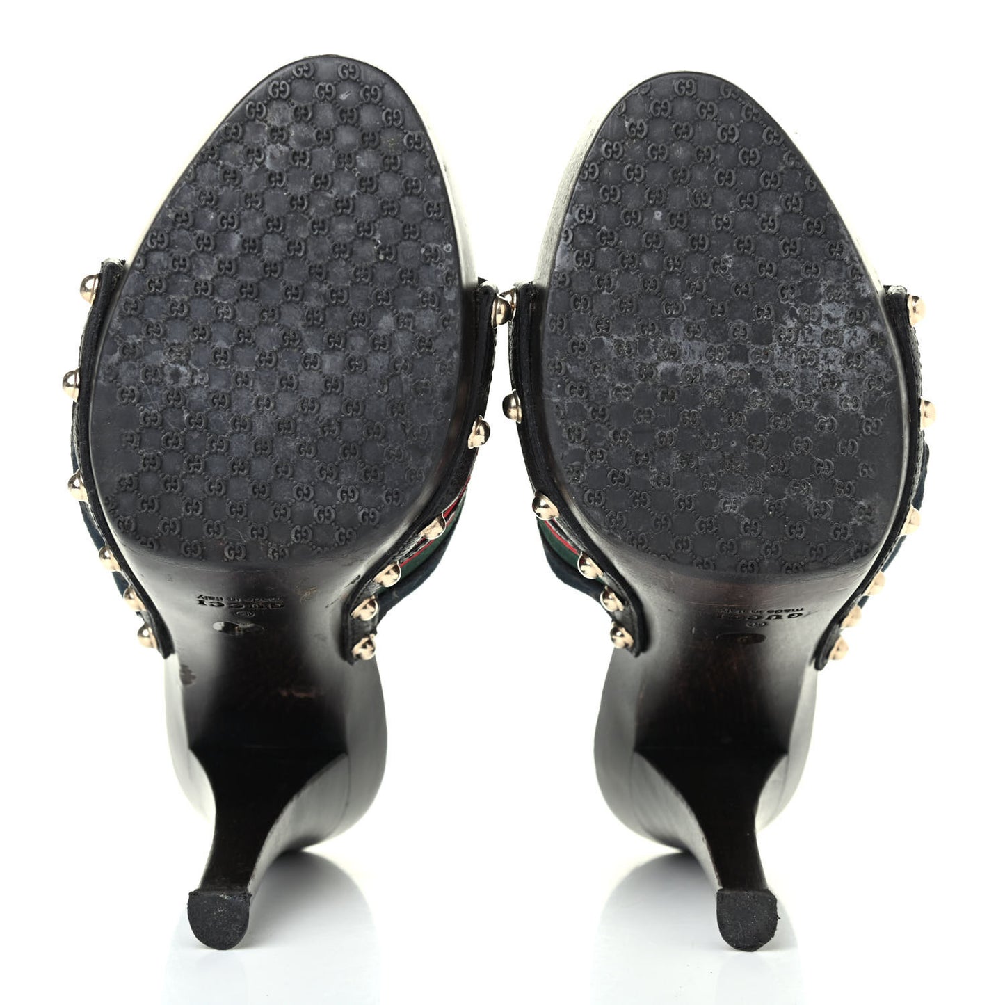 Monogram Natural Pigskin Web Icon Bit Platform Clog High Heel Slide Sandals 9 Black