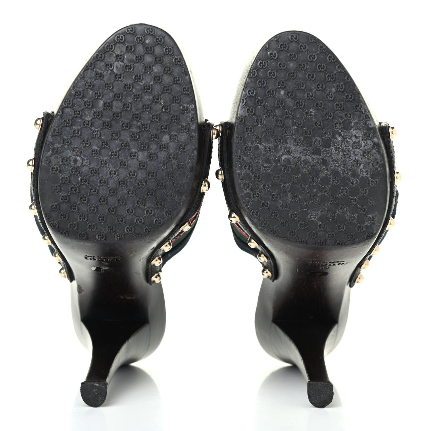 Gucci Monogram Natural Pigskin Web Icon Bit Platform Clog High Heel Slide Sandals 9 Black 4 of 4