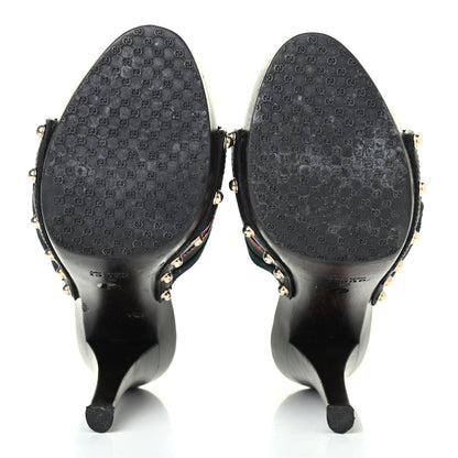 Gucci Monogram Natural Pigskin Web Icon Bit Platform Clog High Heel Slide Sandals 9 Black 4 of 4