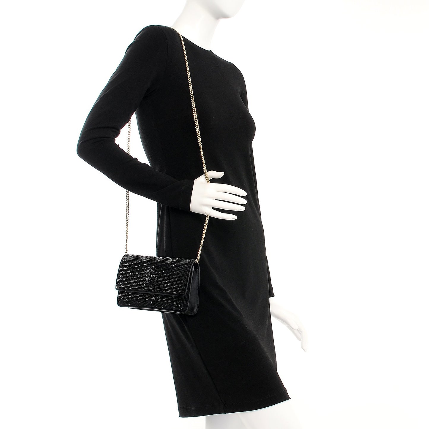 Calfskin Palazzo Crystal Chain Evening Bag Black