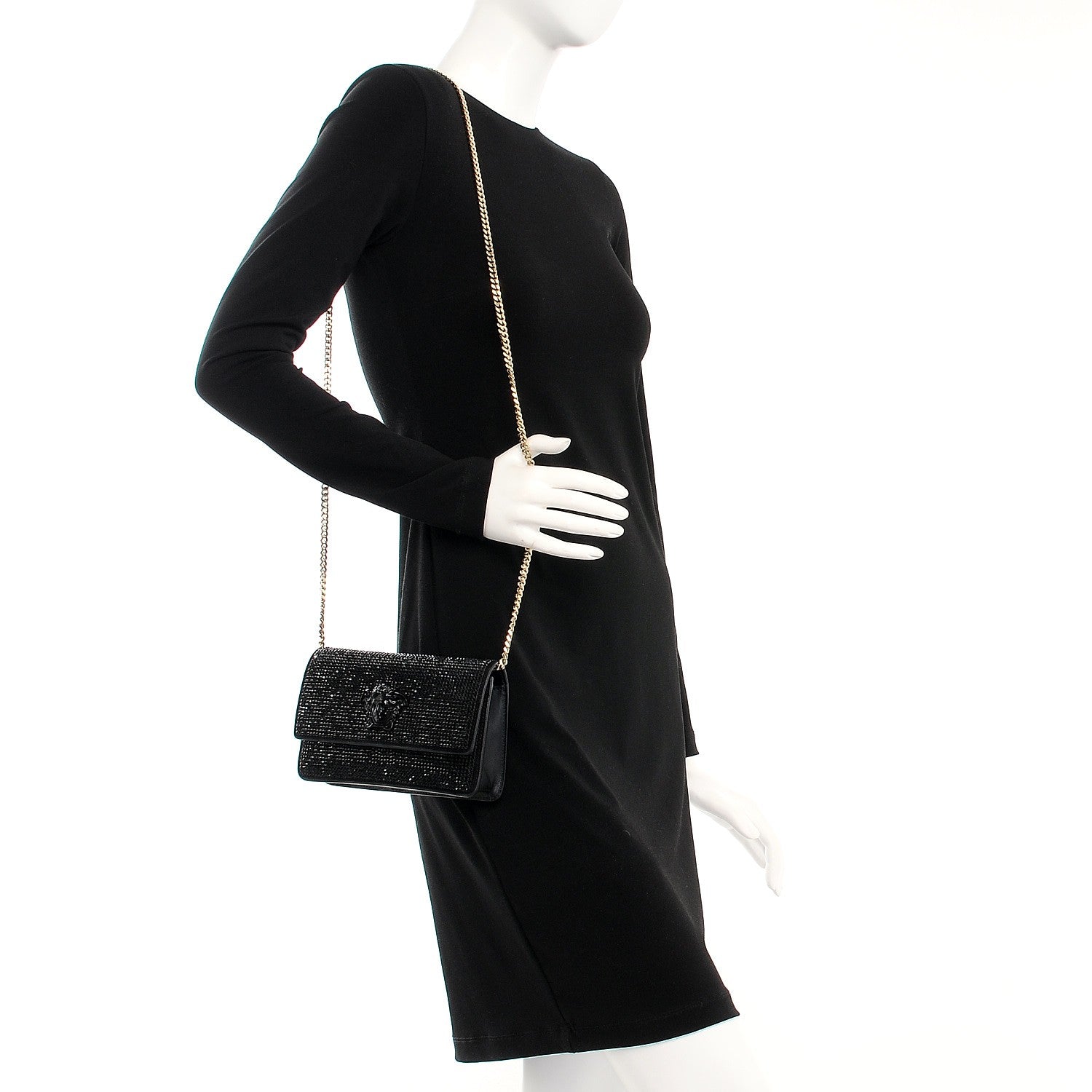 Versace Calfskin Palazzo Crystal Chain Evening Bag Black 2 of 6