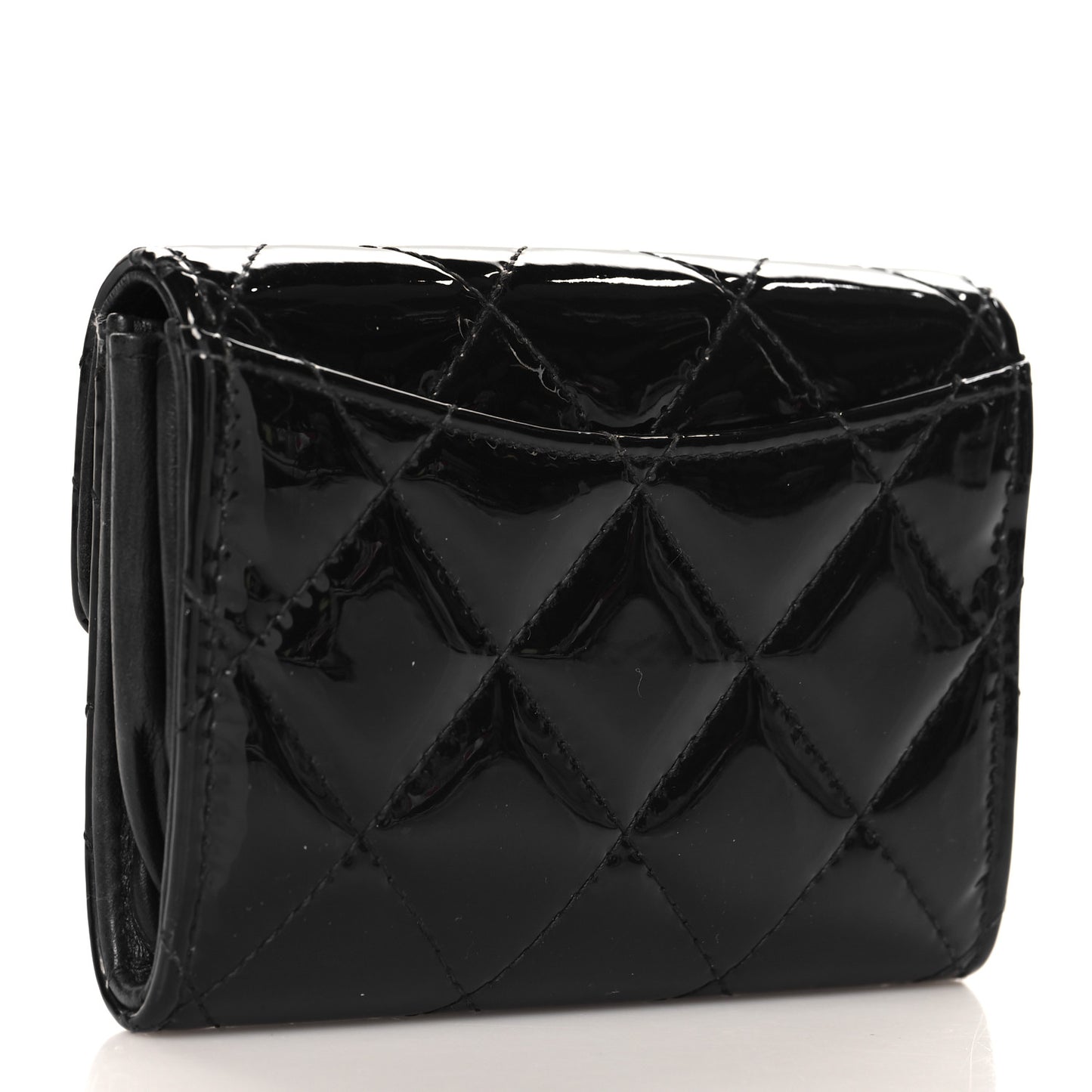 Patent Quilted Flap Card Holder Black