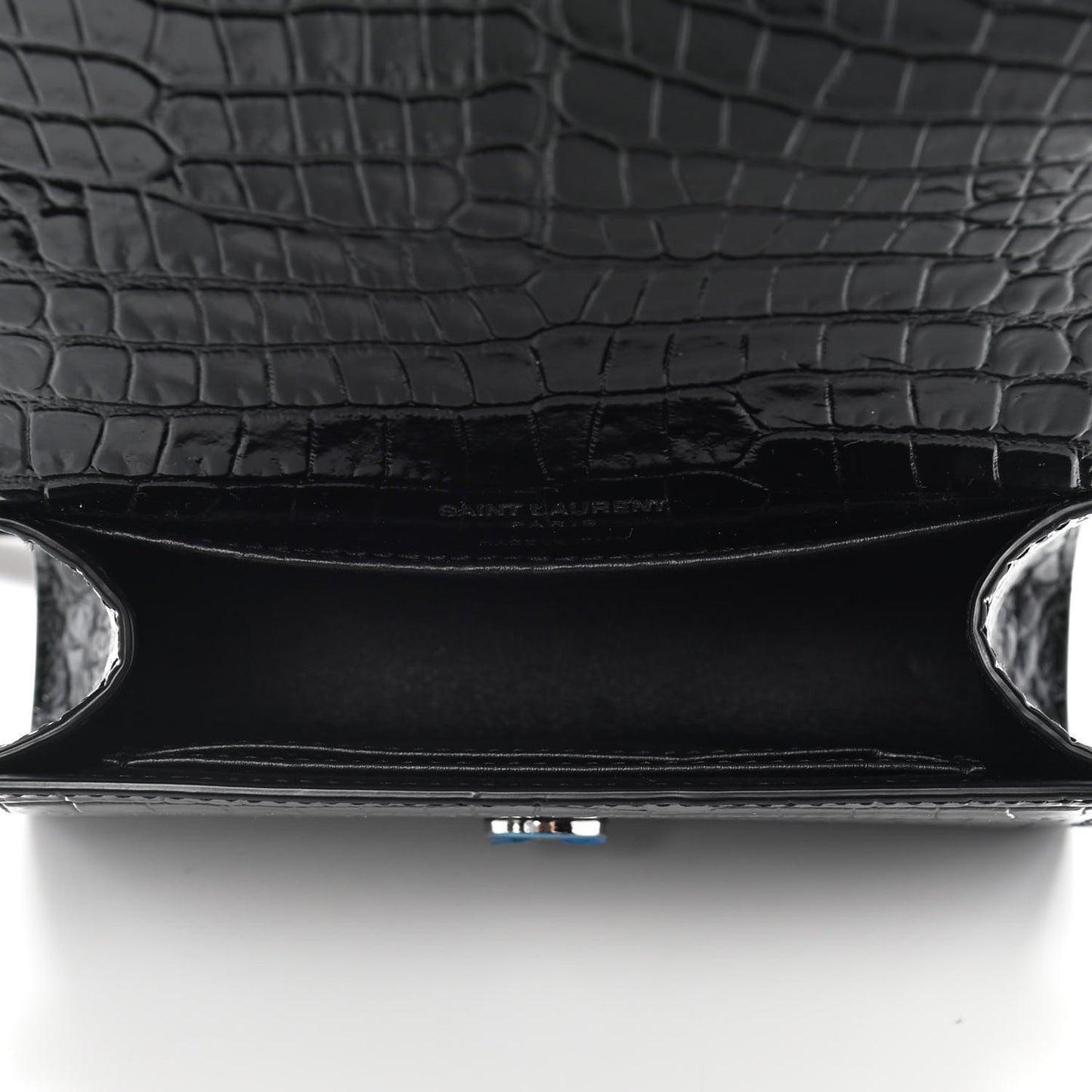 Calfskin Crocodile Embossed Monogram Kate Belt Bag Black