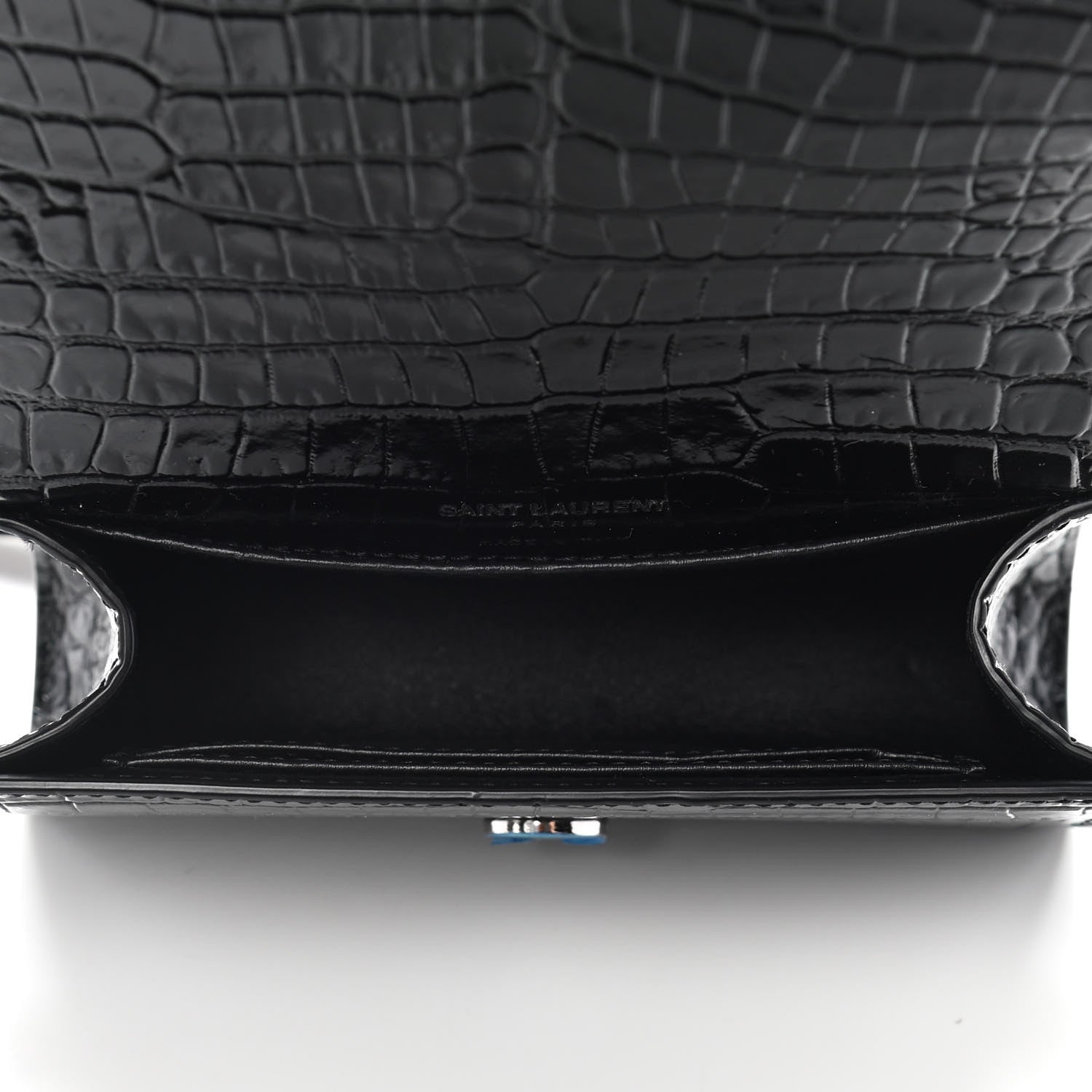 Saint Laurent Calfskin Crocodile Embossed Monogram Kate Belt Bag Black 5 of 9