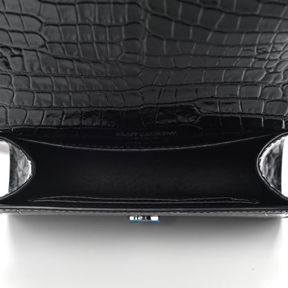 Saint Laurent Calfskin Crocodile Embossed Monogram Kate Belt Bag Black 5 of 9