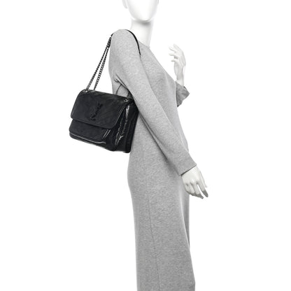 Saint Laurent Crinkled Calfskin Matelasse Monogram Medium Niki Chain Satchel Black 2 of 10