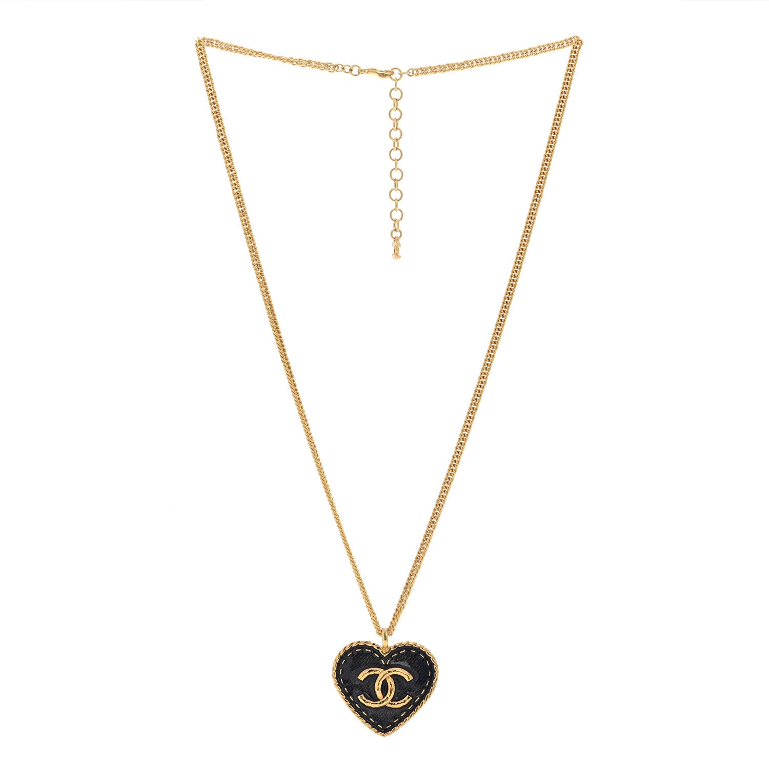Chanel Metal Enamel CC Denim Heart Necklace Gold 3 of 6