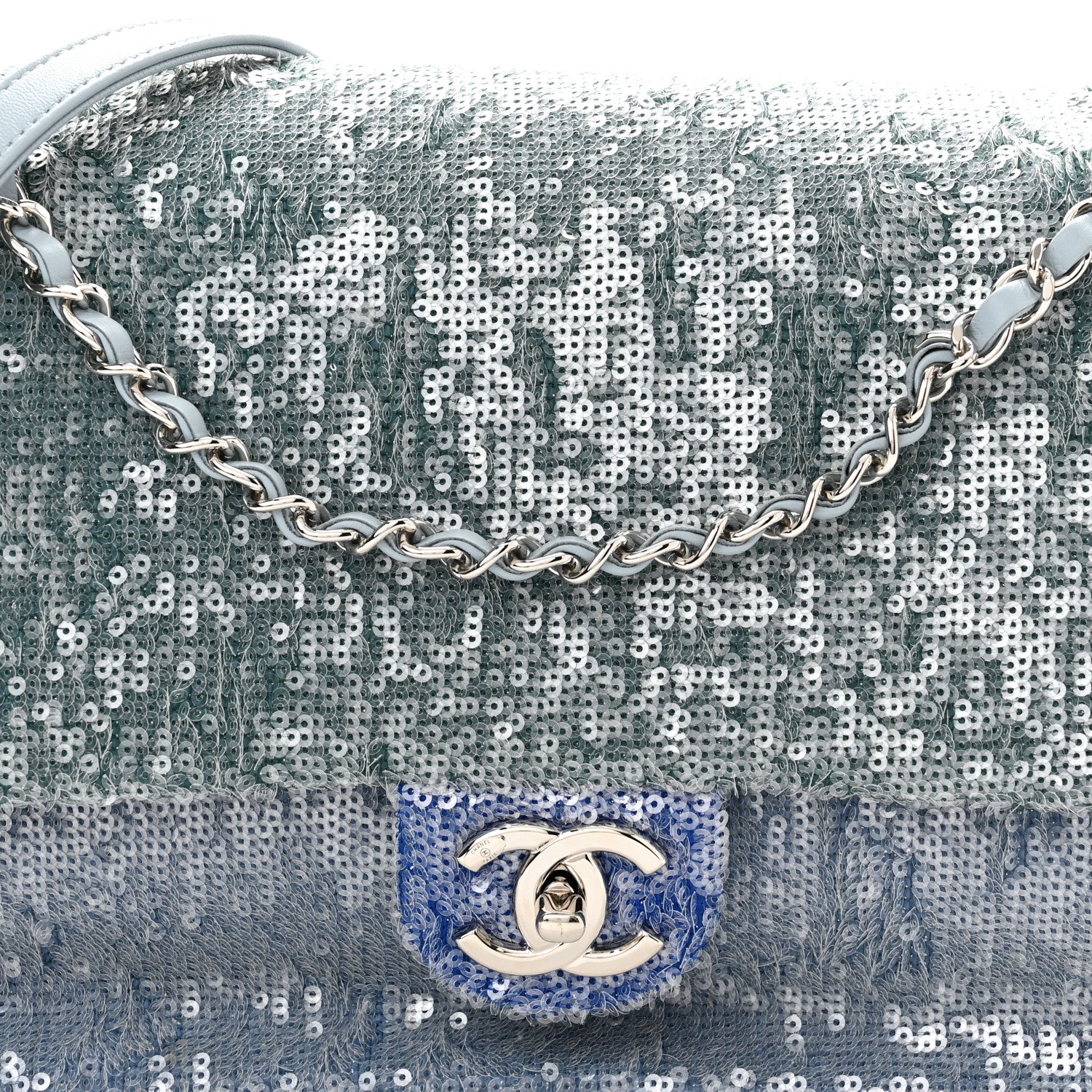 Chanel Sequin Large Waterfall Flap Light Blue 8 of 10