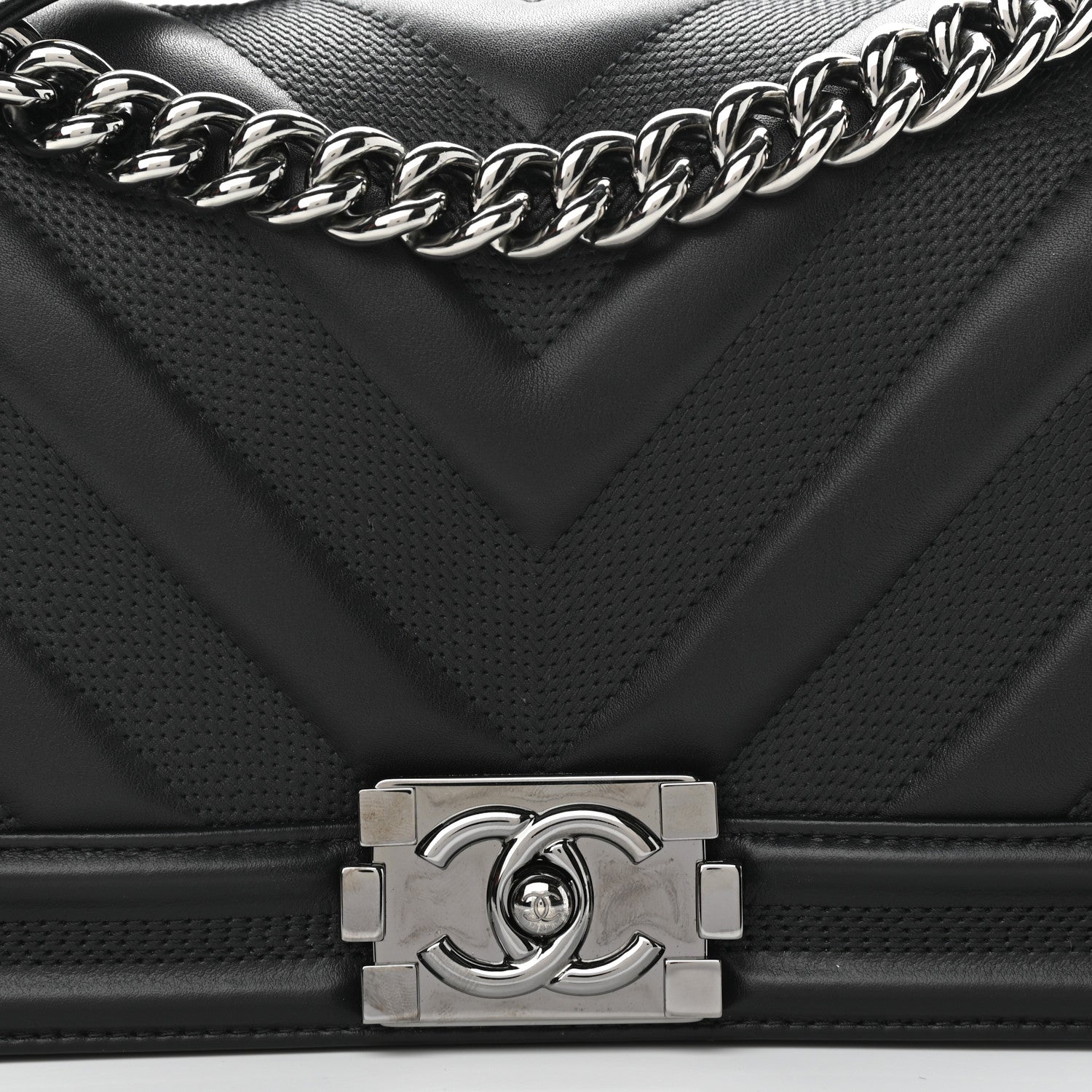 Chanel Calfskin Perforated Chevron Quilted Medium Boy Flap Black 7 of 10