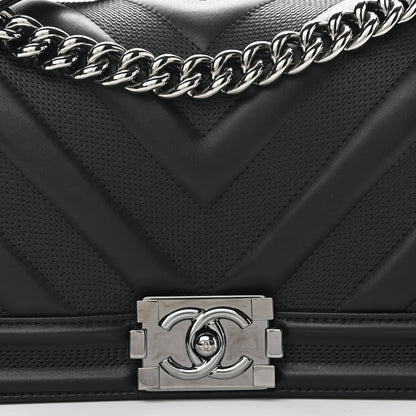 Chanel Calfskin Perforated Chevron Quilted Medium Boy Flap Black 7 of 10