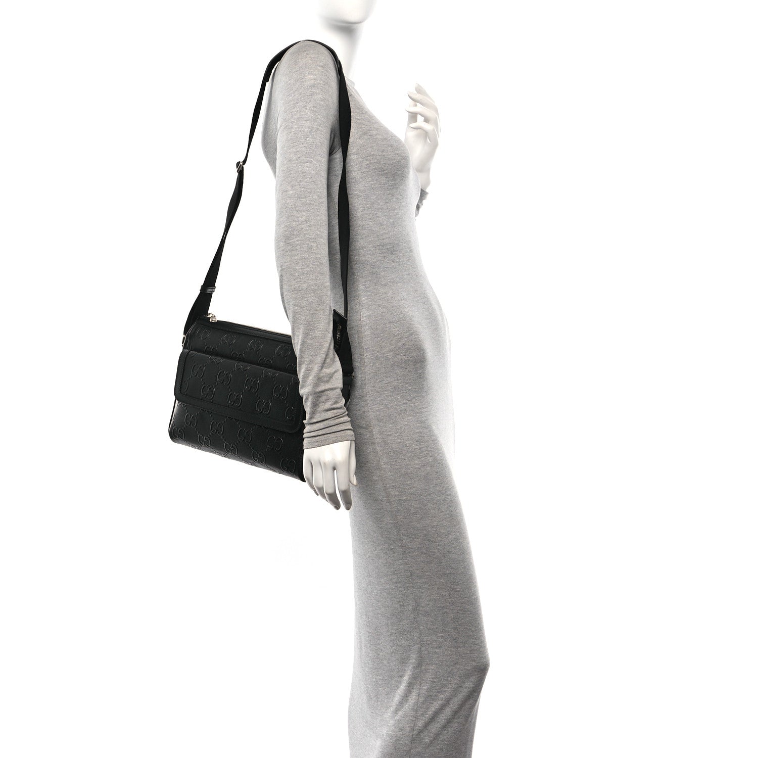 Gucci Calfskin GG Tennis Embossed Shoulder Bag Black 2 of 10