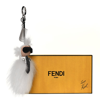 Fendi Fox Goat Mink Fur Nappa Crystal Studded Mini Karlito Tuxedo Bag Charm White Multicolor 4 of 4