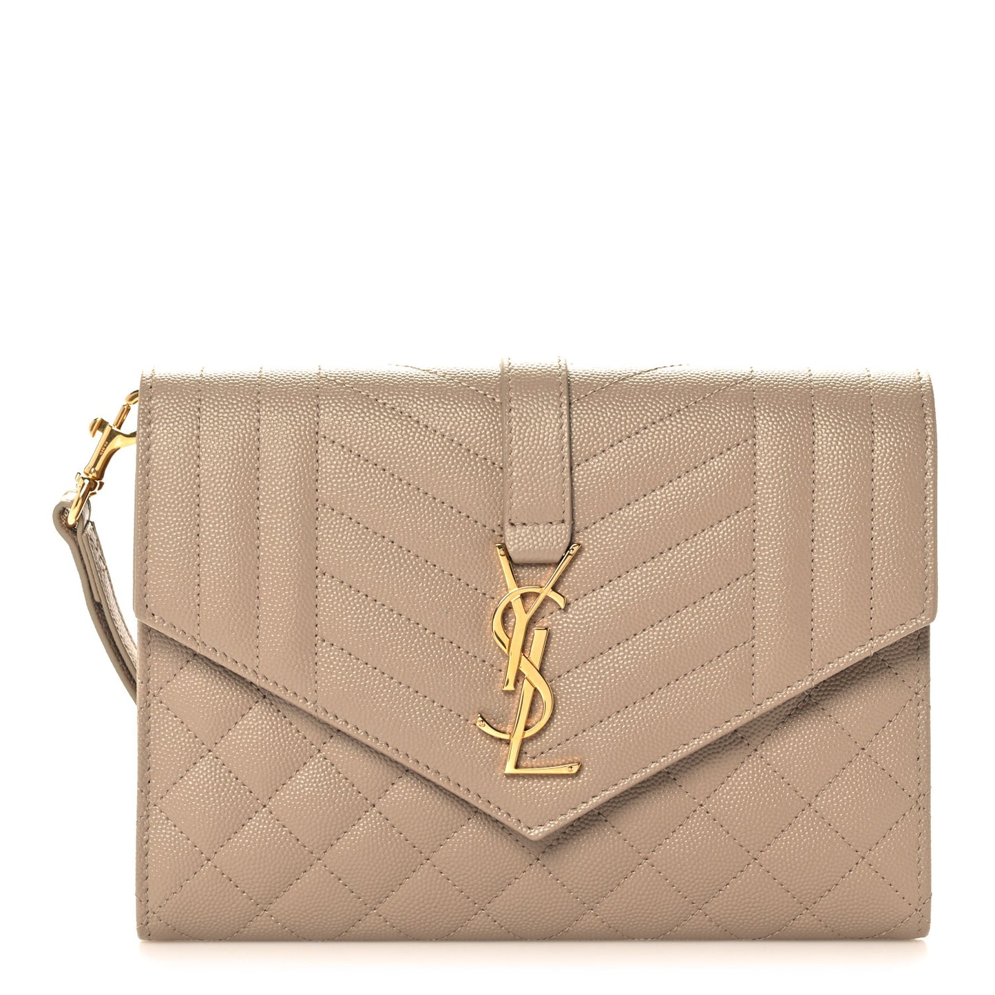 Grain De Poudre Textured Mixed Matelasse Triquilt Monogram Clutch Dark Beige