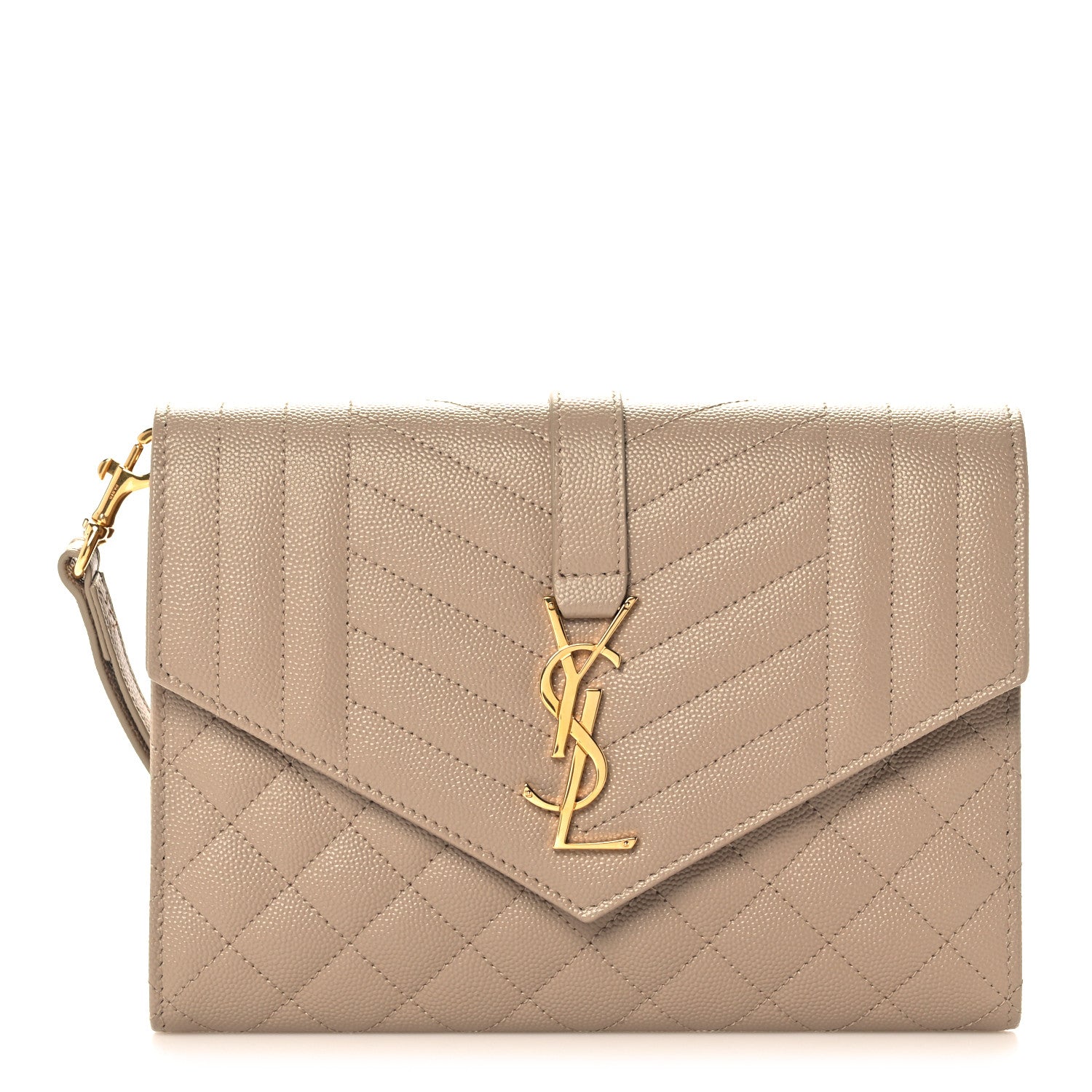 Saint Laurent Grain De Poudre Textured Mixed Matelasse Triquilt Monogram Clutch Dark Beige 1 of 10