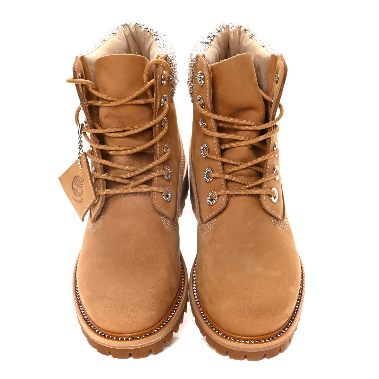 Jimmy Choo X TIMBERLAND Nubuck Swarovski Crystal Womens Ankle Boots 8 Wheat 5 of 15