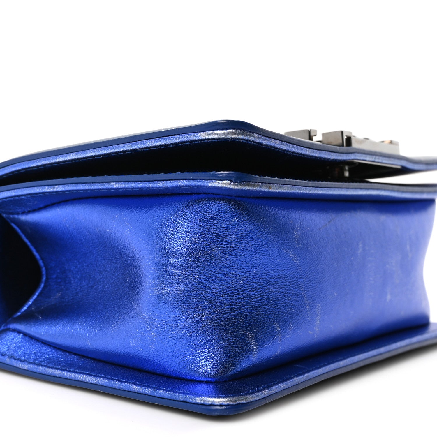 Chanel Metallic Patent Calfskin Quilted Small Boy Flap Blue 9 of 11