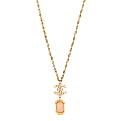 Chanel Pearl Crystal CC Pendant Necklace Gold Pink Pearly White 2 of 5