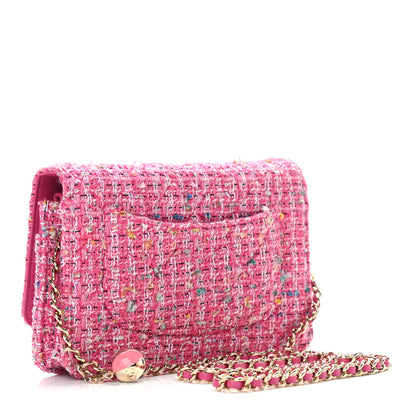 Chanel Tweed Quilted Wallet On Chain WOC Pink Blue White 3 of 11