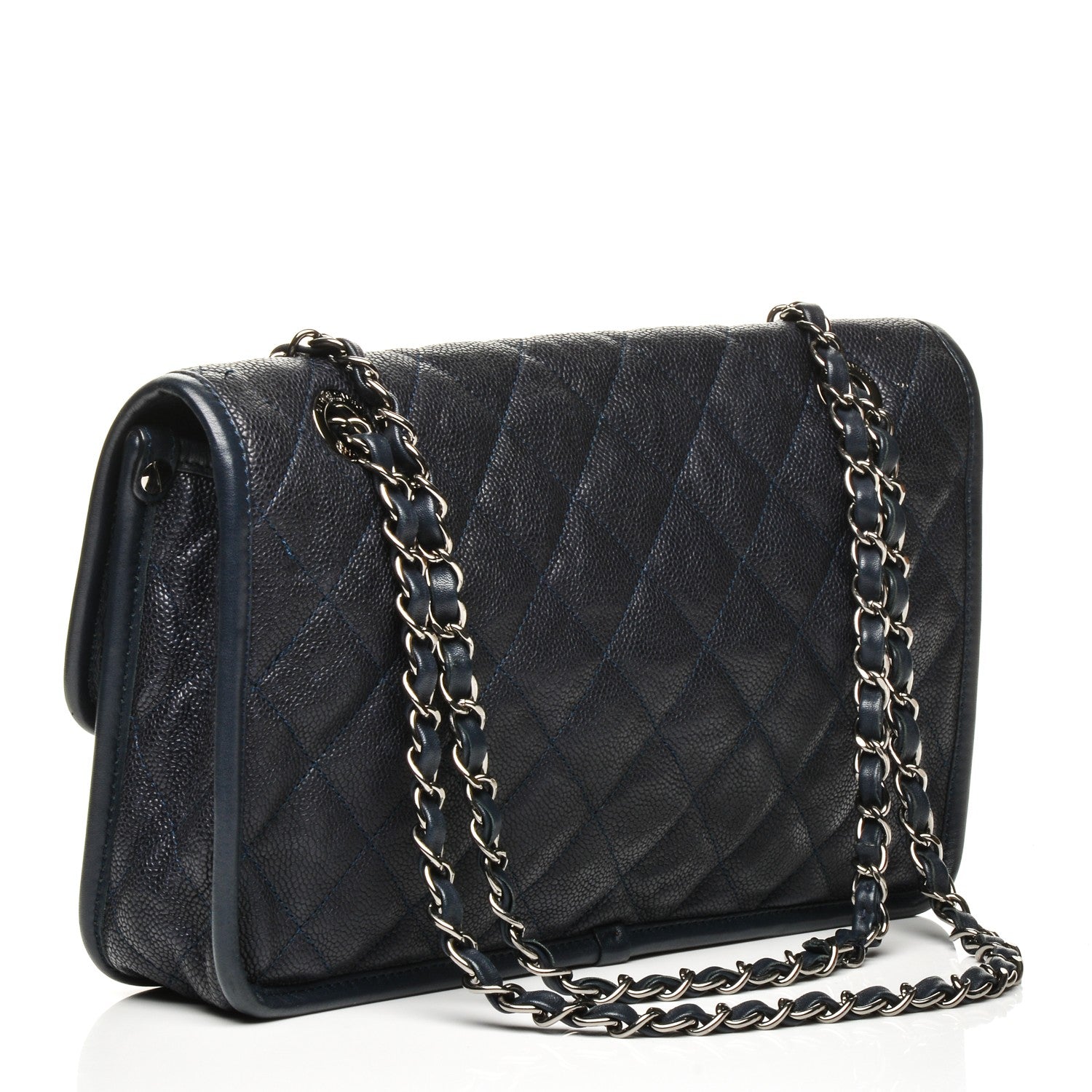 Chanel Caviar Quilted Medium French Riviera Flap Dark Navy Blue 3 of 8
