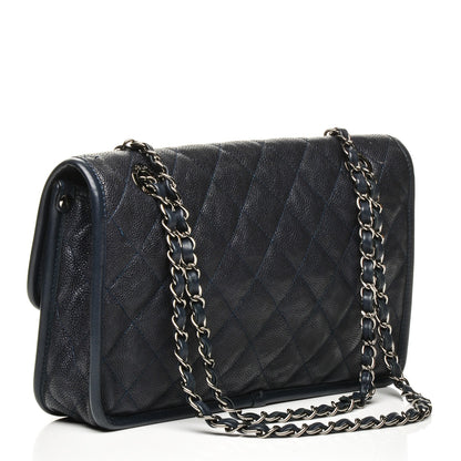 Chanel Caviar Quilted Medium French Riviera Flap Dark Navy Blue 3 of 8