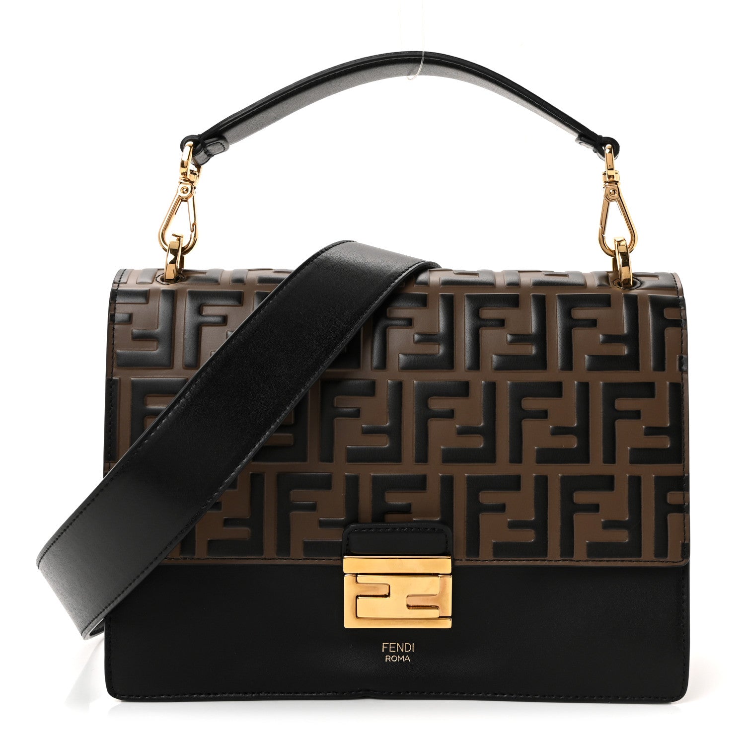 Fendi Vitello Liberty Bi-Color FF 1974 Embossed Kan U Shoulder Bag Black Maya 1 of 10