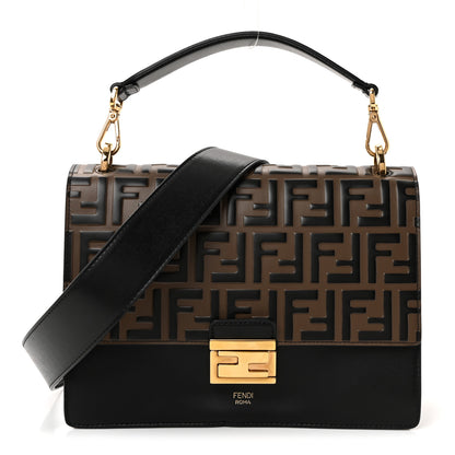 Fendi Vitello Liberty Bi-Color FF 1974 Embossed Kan U Shoulder Bag Black Maya 1 of 10