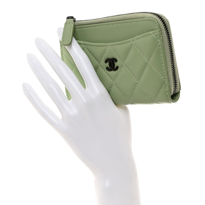 Chanel Lambskin Quilted CC Zip Around Card Holder Light Green 2 of 8