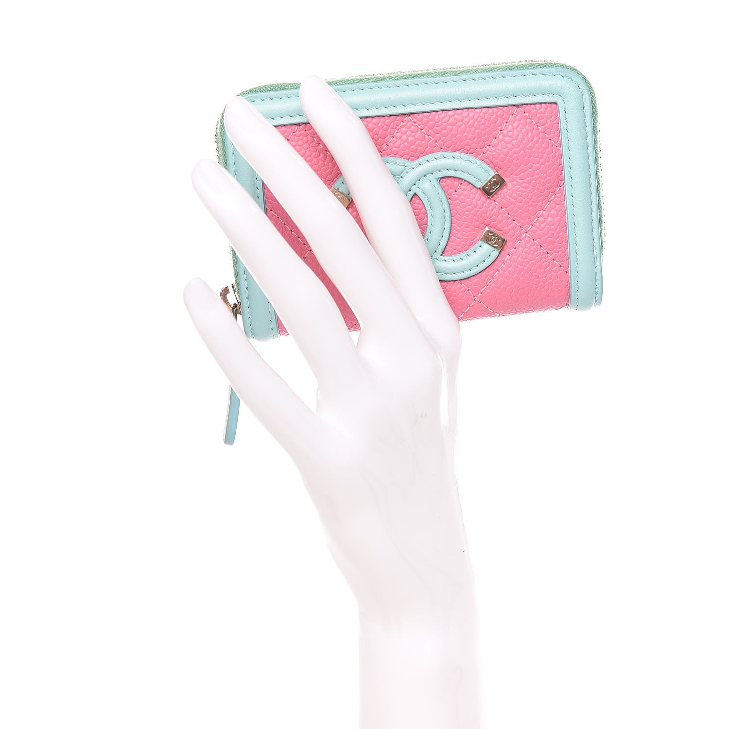 Chanel Caviar Quilted Filigree Coin Purse Pink Green Blue 2 of 8