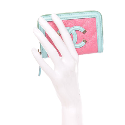 Chanel Caviar Quilted Filigree Coin Purse Pink Green Blue 2 of 8
