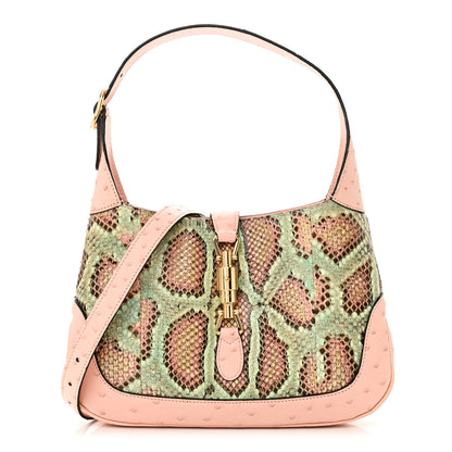 Gucci Snakeskin Ostrich Calfskin Small Jackie 1961 Hobo Pink Multicolor 1 of 11