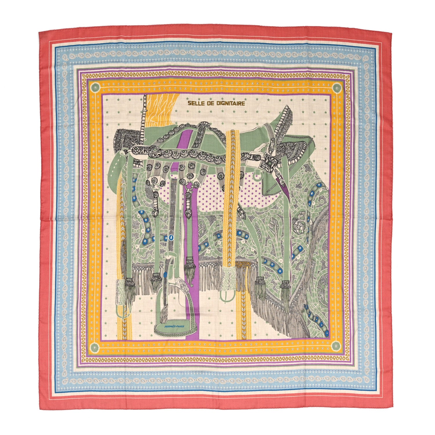 Hermes Cashmere Selle De Dignitaire Bandana Shawl 140 Vieux Rose Naturel 1 of 3
