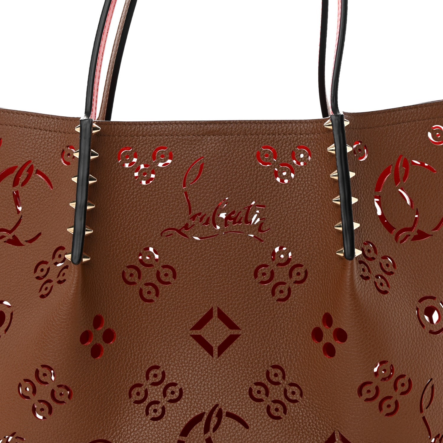 Christian Louboutin Calfskin Loubinthesky Small Perforated Cabarock Spikes Tote Biscotto 7 of 10