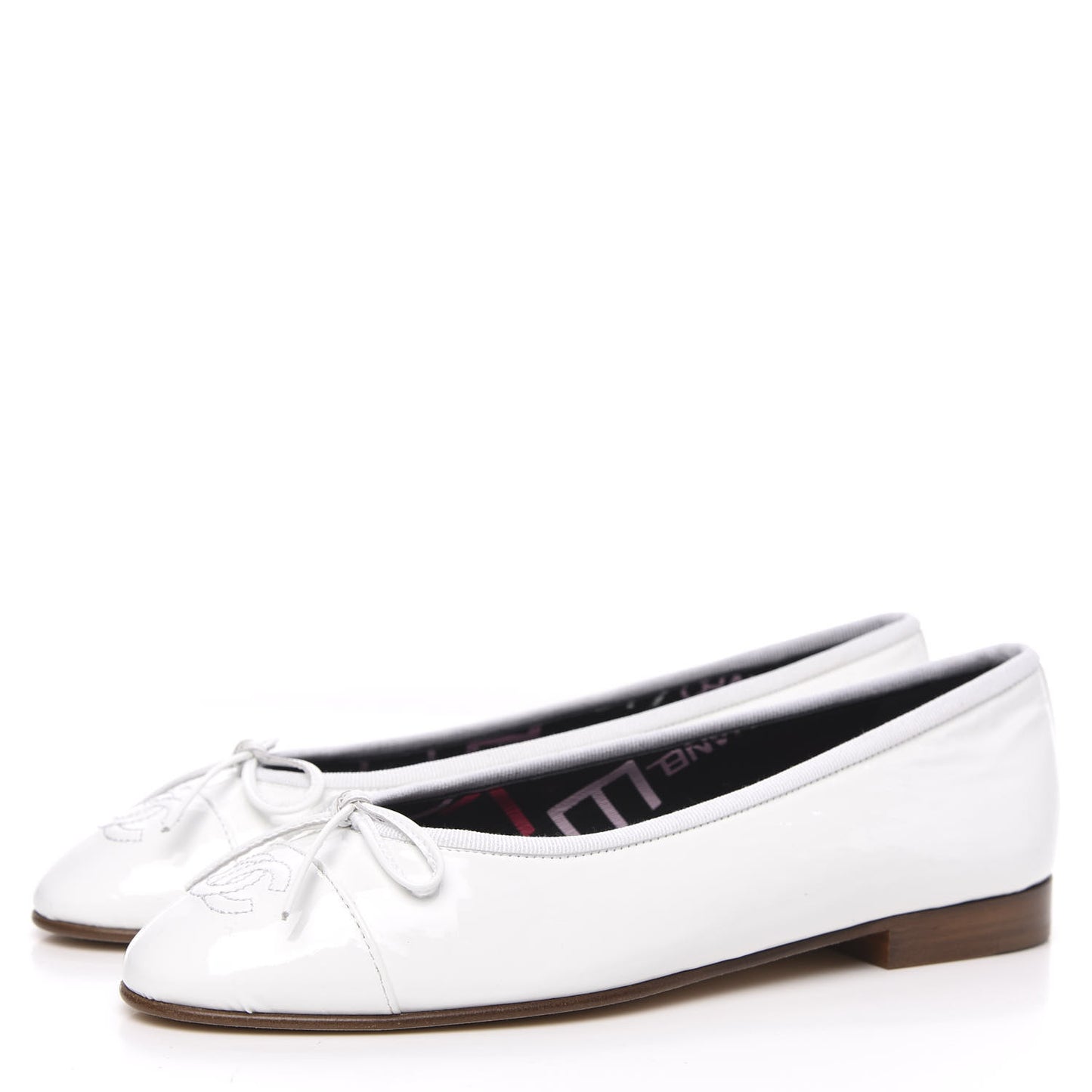 Shiny Crumpled Lambskin CC Cap Toe Ballerina Flats 36.5 White