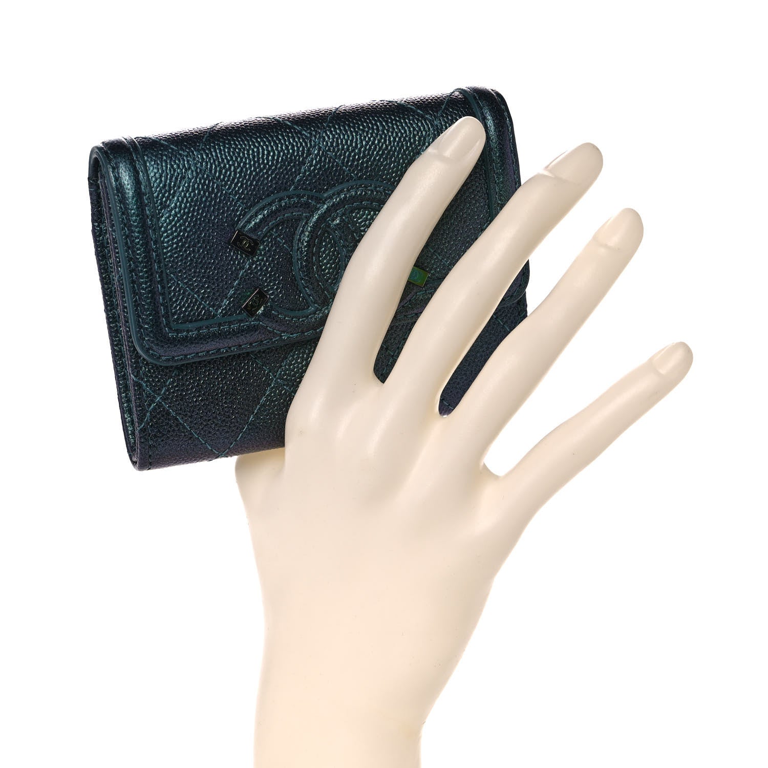 Chanel Iridescent Caviar Quilted Filigree Flap Card Holder Dark Turquoise 2 of 10