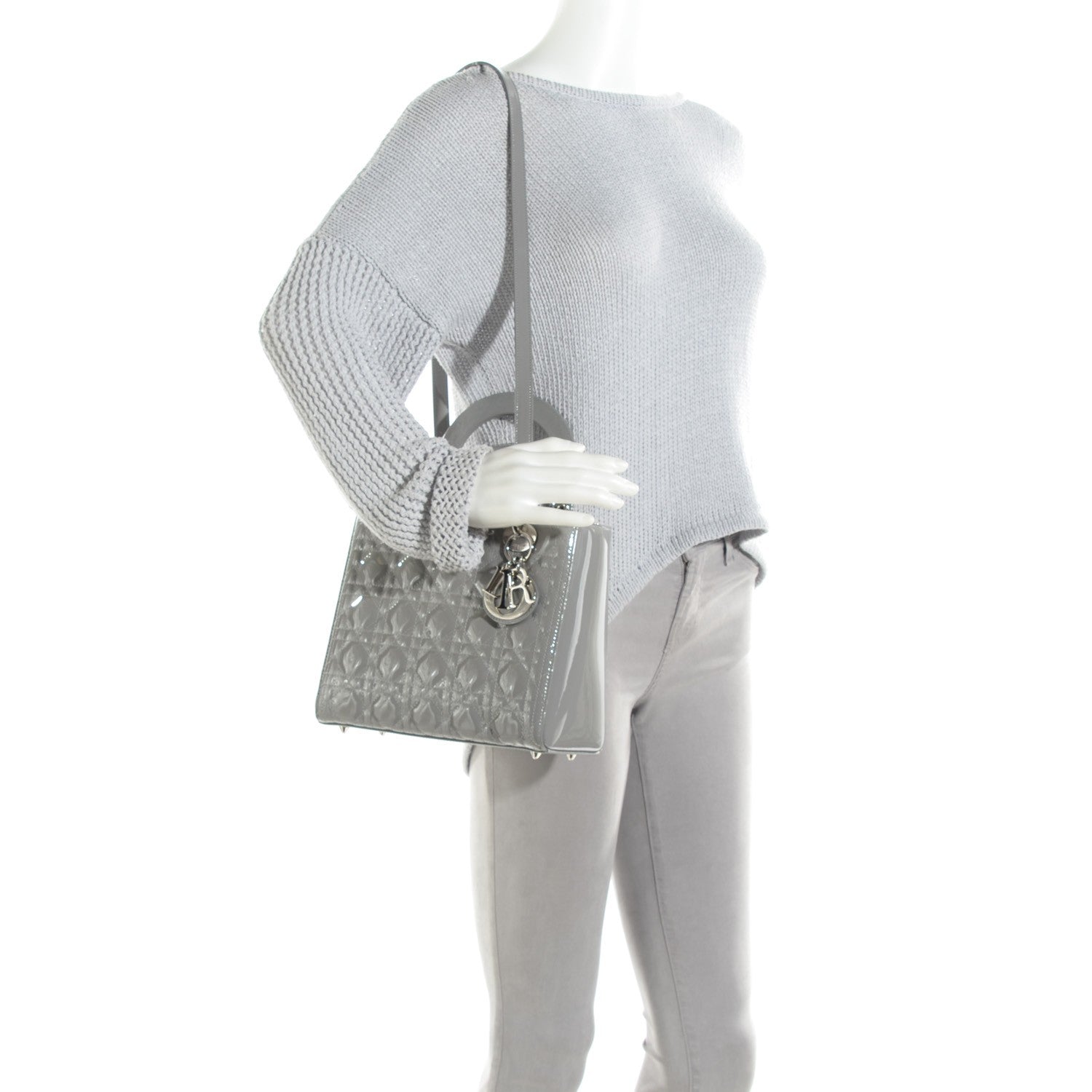 Christian Dior Patent Cannage Medium Lady Dior Grey 2 of 7