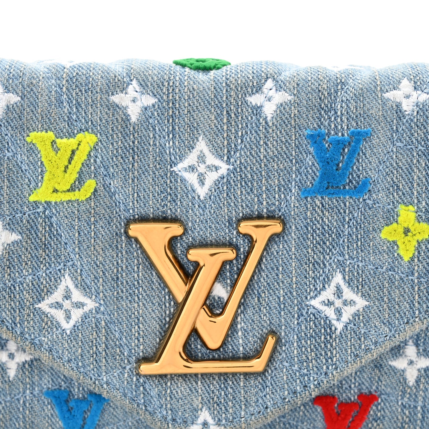 Louis Vuitton Embroidered Monogram Denim New Wave Chain Pochette Blue 8 of 10
