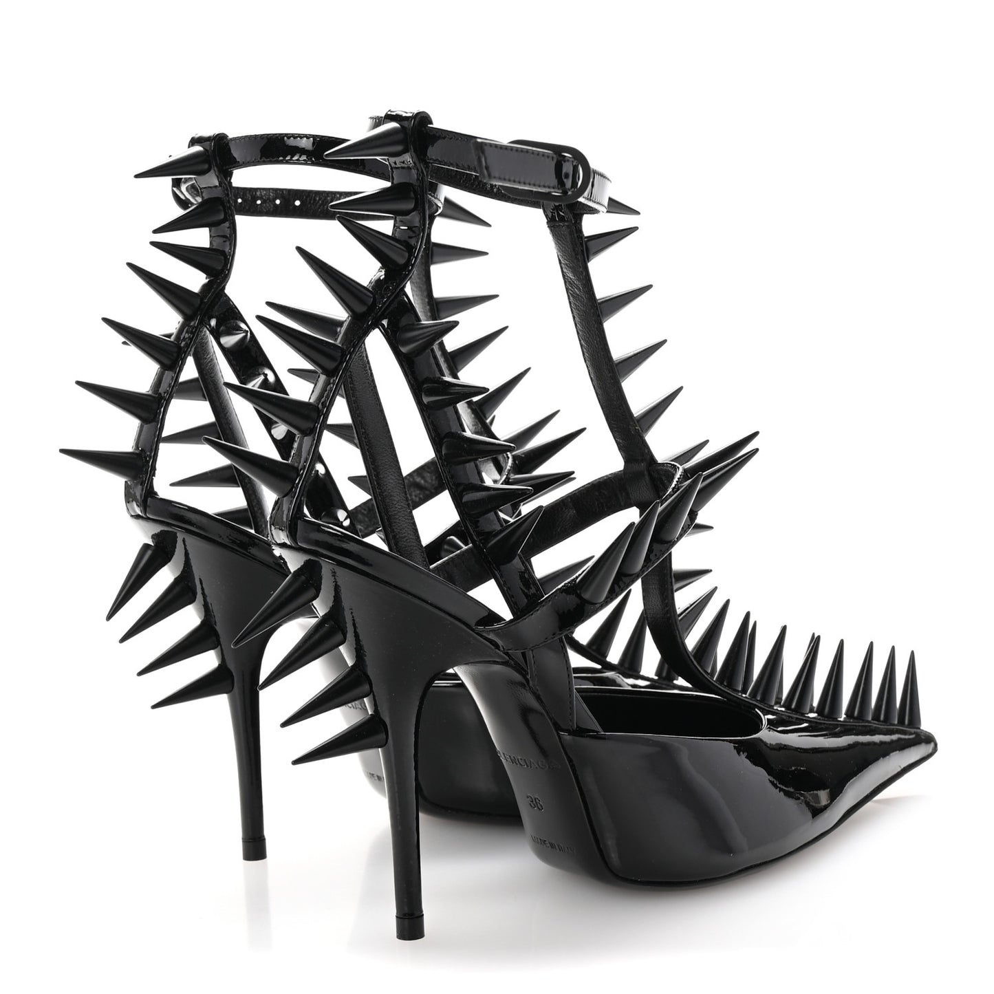 Glossy Calfskin Spiked Pumps 36 Black
