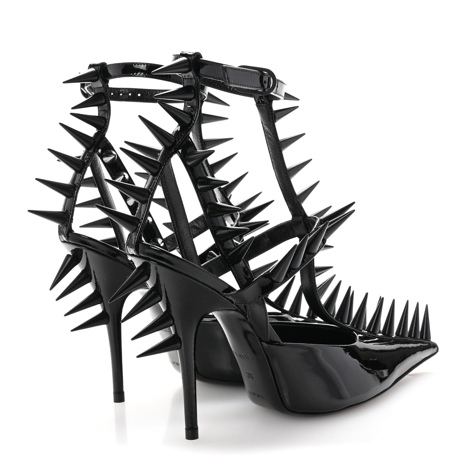 Balenciaga Glossy Calfskin Spiked Pumps 36 Black 5 of 10