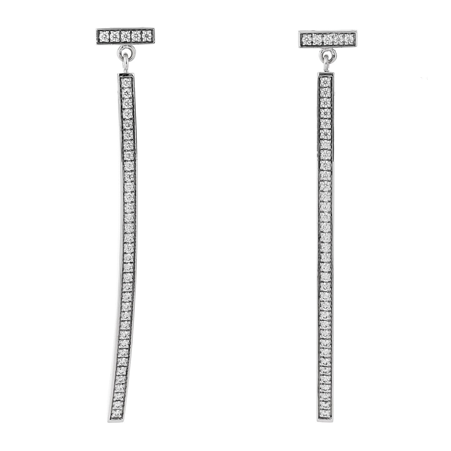 Tiffany 18K White Gold Diamond T Bar Earrings 1 of 5