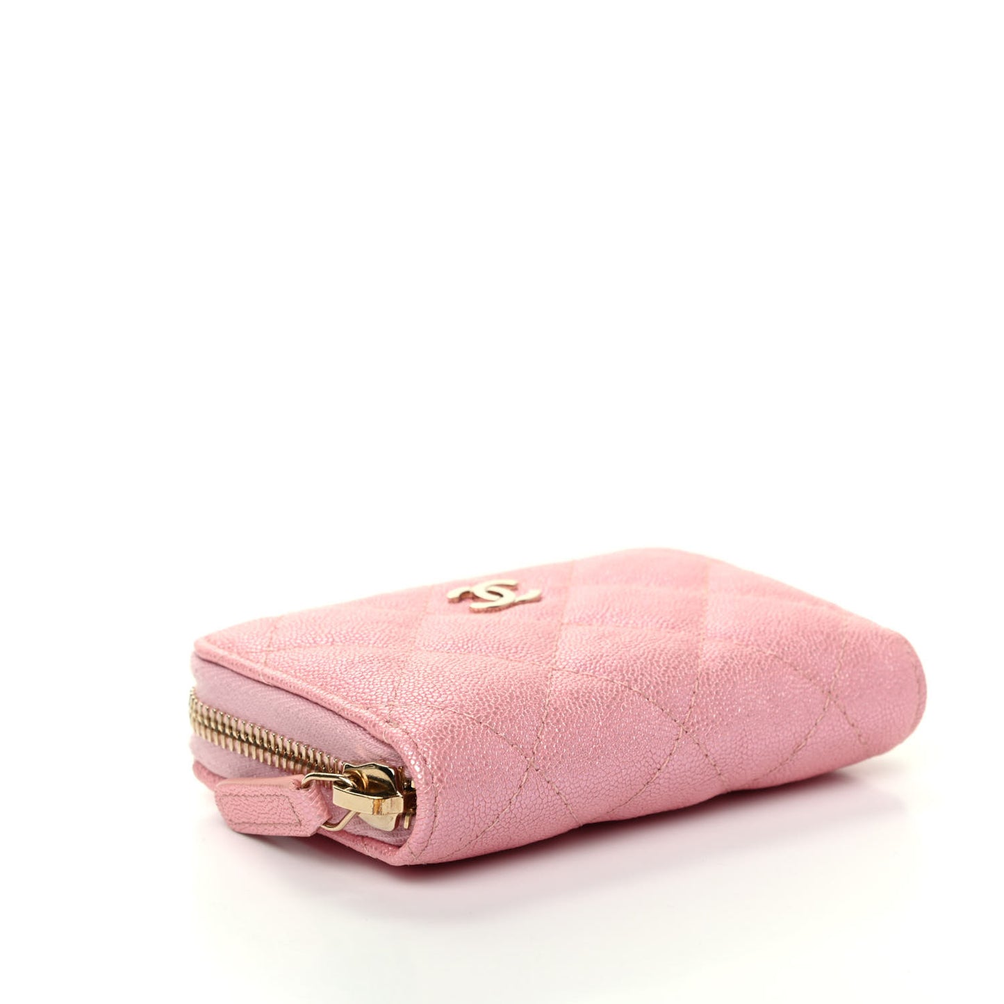 Iridescent Caviar Quilted Zip Coin Purse Pink