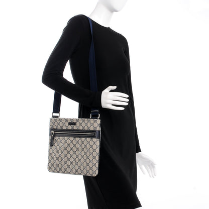 Gucci GG Supreme Monogram Small Flat Side Zip Messenger Bag Beige Blue 2 of 9
