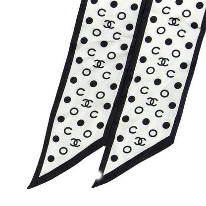 Chanel Silk Polka Dot CC Bandeau Scarf White Black 4 of 4