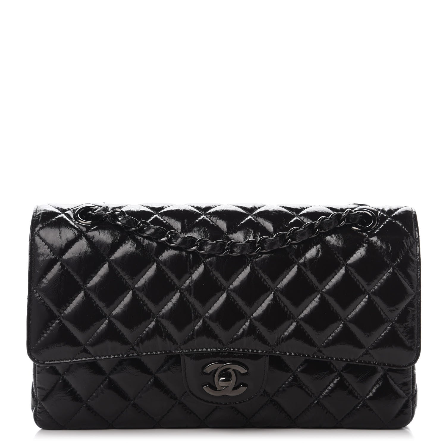 Chanel Shiny Crumpled Calfskin Quilted Medium Double Flap So Black 1 of 11