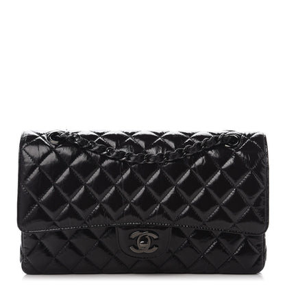 Chanel Shiny Crumpled Calfskin Quilted Medium Double Flap So Black 1 of 11