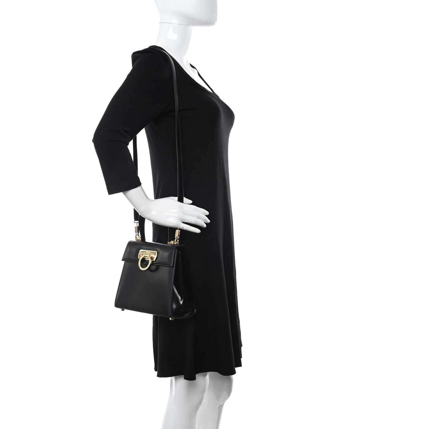Salvatore Ferragamo Brushed Off Calfskin Iconic Top Handle Bag Black 2 of 8