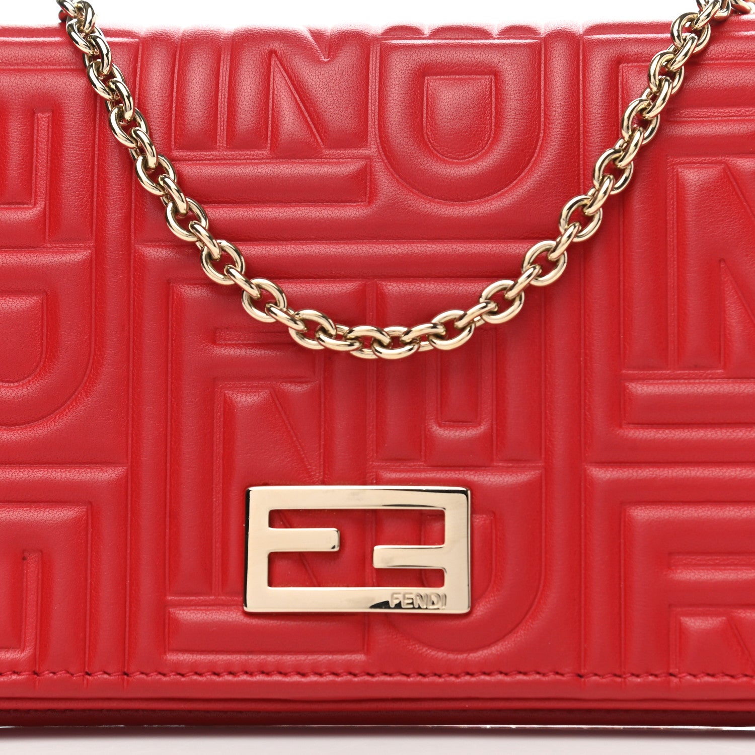 Fendi Nappa Logo Embossed Long Wallet on Chain Rosso 9 of 11