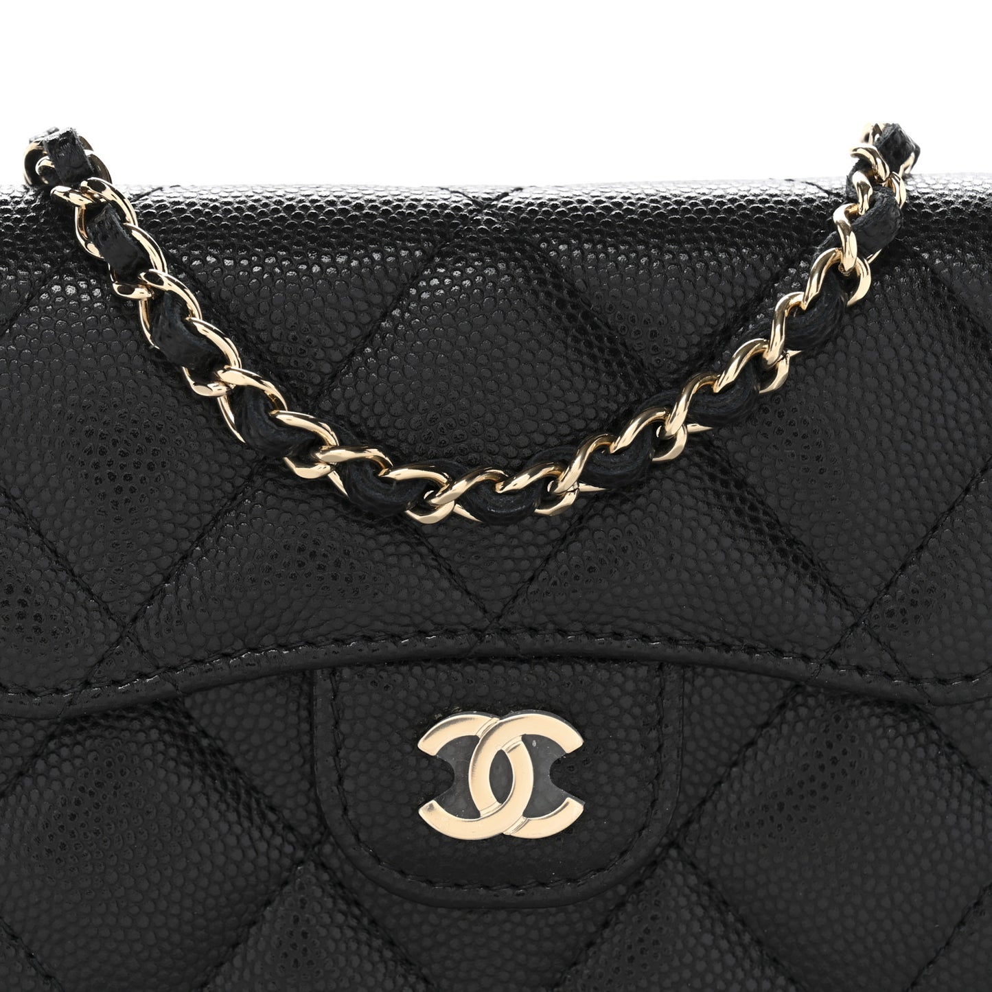 Caviar Quilted Flap Card Holder On Chain Black